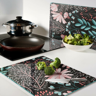 Snijplanken glas Bloemenpatroon op een donkere achtergrond