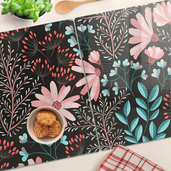 Snijplanken glas Bloemenpatroon op een donkere achtergrond