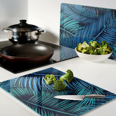 Snijplanken van glas Palmbladeren in verschillende tinten blauw