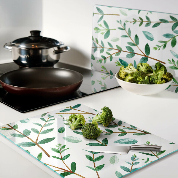 Snijplanken glas Bladeren en takjes in het groen