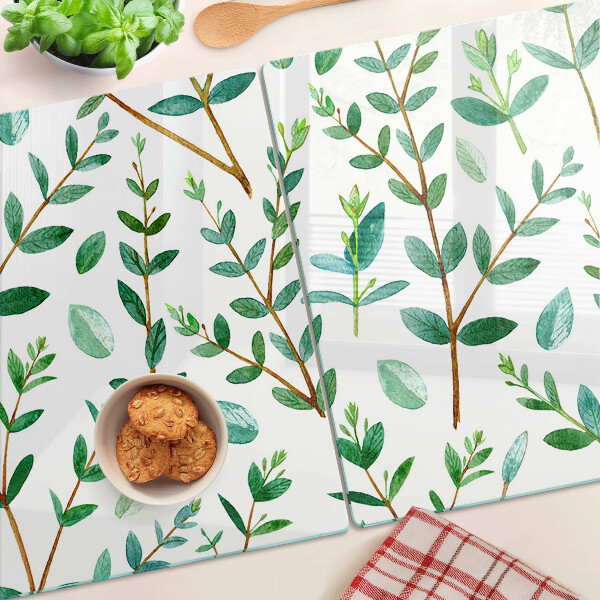 Snijplanken glas Bladeren en takjes in het groen