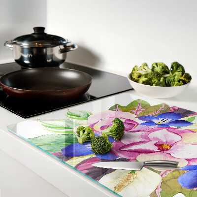 Snijplanken glas Bloemenpatroon met roze en blauwe bloemen