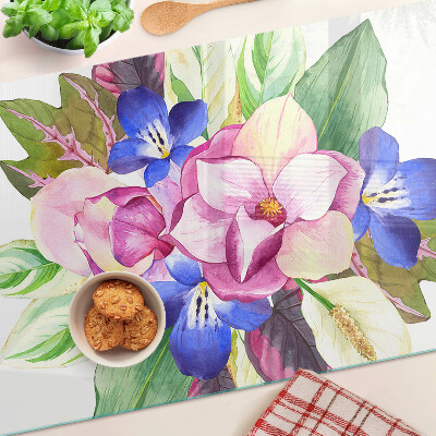 Snijplanken glas Bloemenpatroon met roze en blauwe bloemen