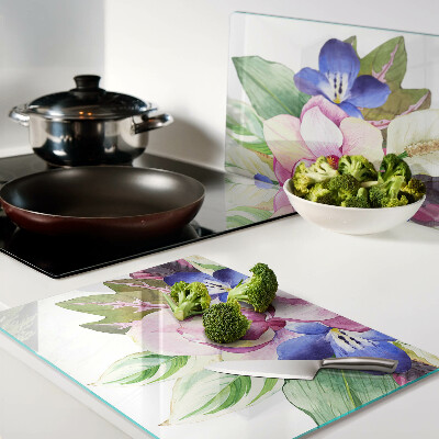 Snijplanken glas Bloemenpatroon met roze en blauwe bloemen