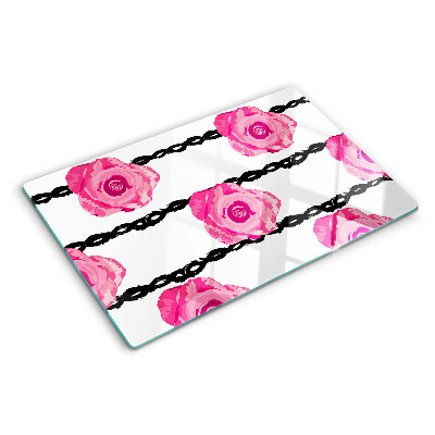 Glazen snijplanken Rozen op een zwarte lijnachtergrond
