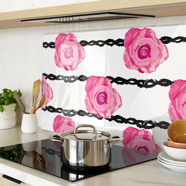 Glazen snijplanken Rozen op een zwarte lijnachtergrond