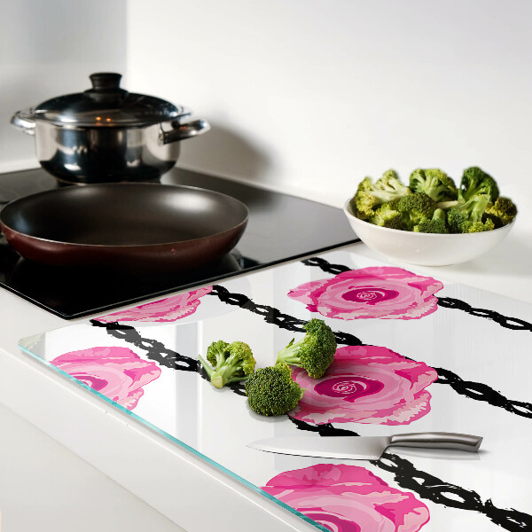 Glazen snijplanken Rozen op een zwarte lijnachtergrond