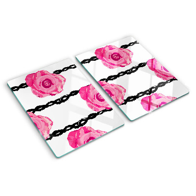 Glazen snijplanken Rozen op een zwarte lijnachtergrond