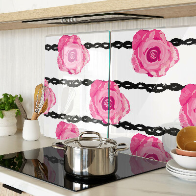 Glazen snijplanken Rozen op een zwarte lijnachtergrond