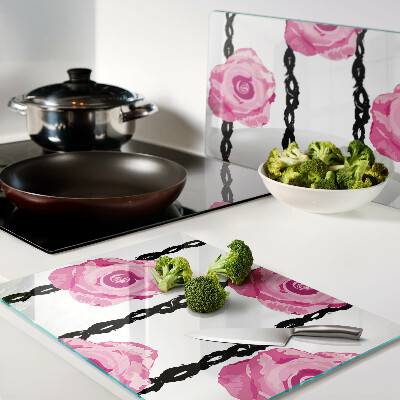 Glazen snijplanken Rozen op een zwarte lijnachtergrond