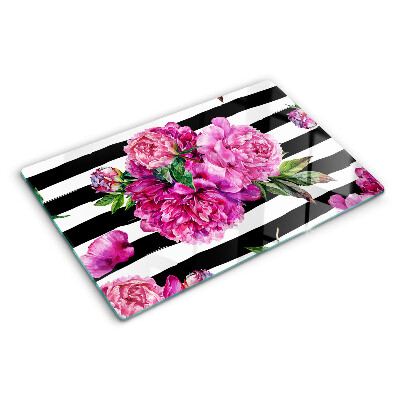 Snijplanken glas Pioenrozen op stroken