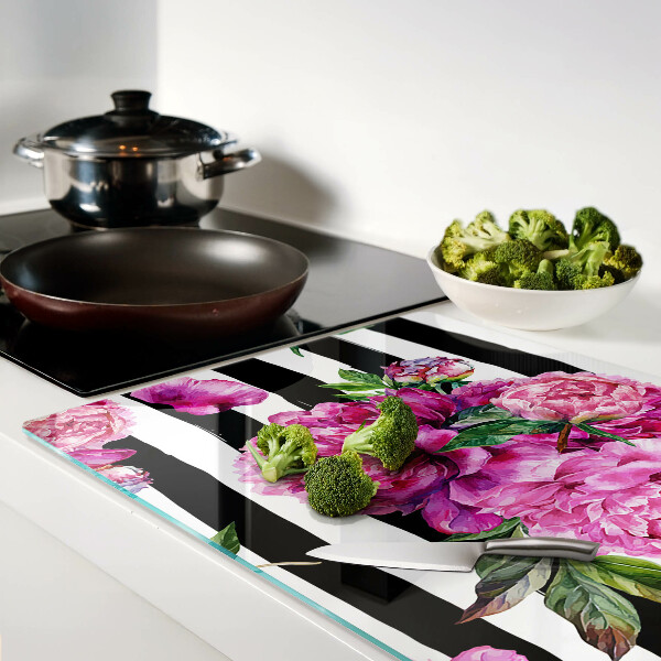 Snijplanken glas Pioenrozen op stroken