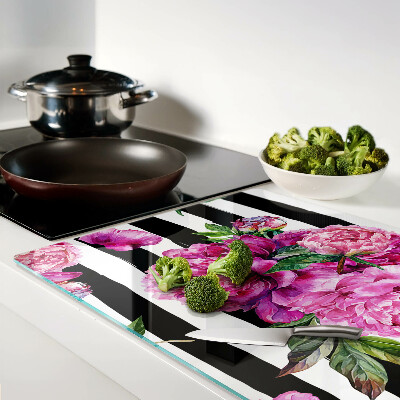 Snijplanken glas Pioenrozen op stroken