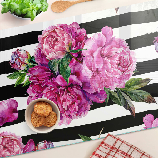 Snijplanken glas Pioenrozen op stroken