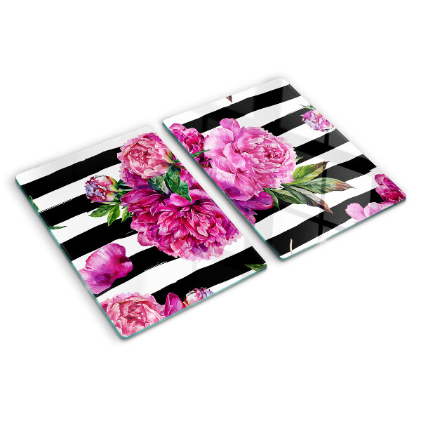 Snijplanken glas Pioenrozen op stroken