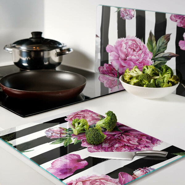 Snijplanken glas Pioenrozen op stroken