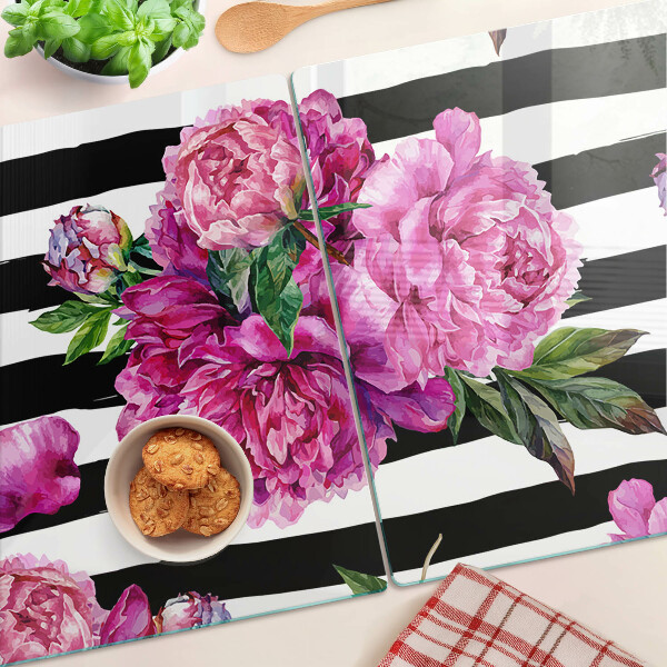 Snijplanken glas Pioenrozen op stroken