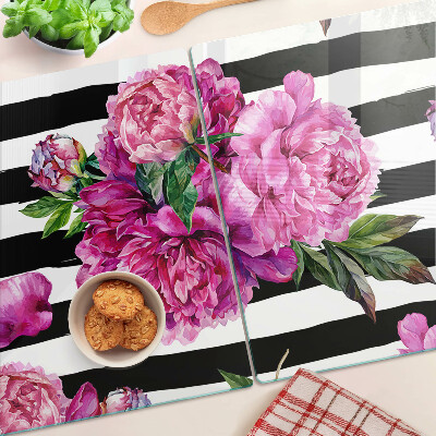 Snijplanken glas Pioenrozen op stroken