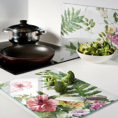 Snijplanken van glas Bloemenpatroon met bladeren