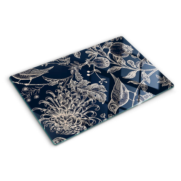 Snijplanken glas Bloemen en vogels op een donkere achtergrond