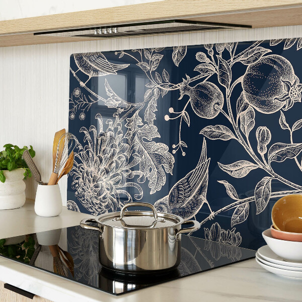 Snijplanken glas Bloemen en vogels op een donkere achtergrond