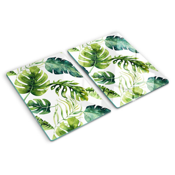 Snijplanken glas Monstera-bladeren in verschillende tinten groen