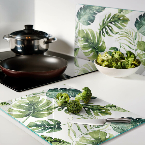 Snijplanken glas Monstera-bladeren in verschillende tinten groen