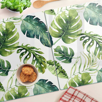 Snijplanken glas Monstera-bladeren in verschillende tinten groen