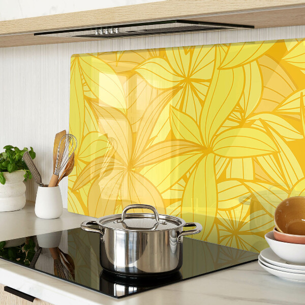 Snijplanken van glas Gele bladeren in een tropische stijl