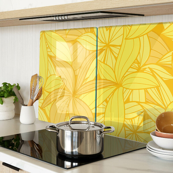 Snijplanken van glas Gele bladeren in een tropische stijl