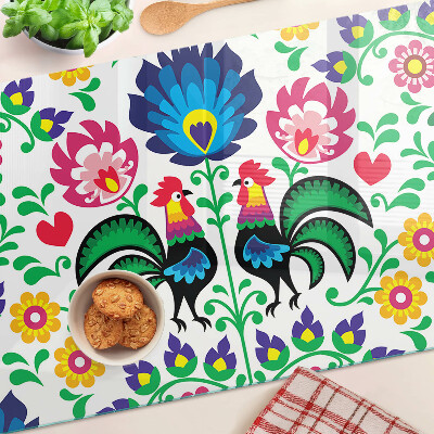 Snijplanken glas Volksmotief met hanen