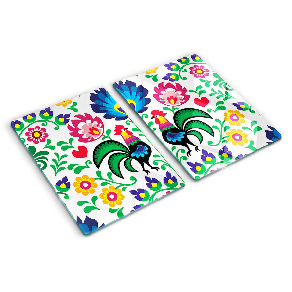 Snijplanken glas Volksmotief met hanen