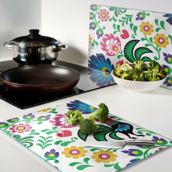 Snijplanken glas Volksmotief met hanen