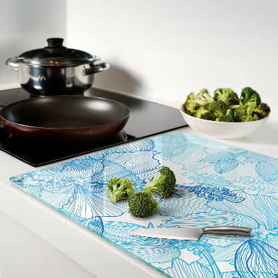 Snijplanken glas Bloemenpatroon in verschillende blauwtinten