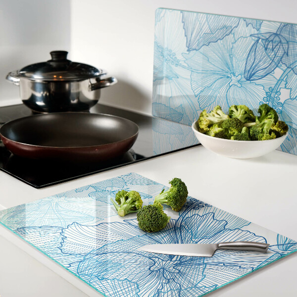 Snijplanken glas Bloemenpatroon in verschillende blauwtinten