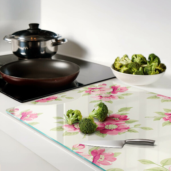 Snijplanken van glas Bloemen in verschillende tinten roze