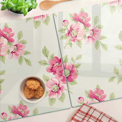 Snijplanken van glas Bloemen in verschillende tinten roze