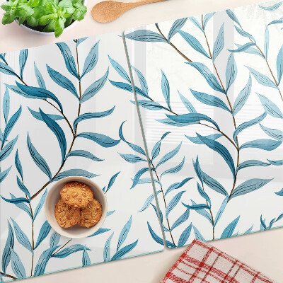 Snijplanken glas Bladeren in verschillende tinten blauw