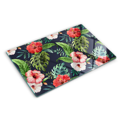 Snijplanken van glas Tropische bloemen met bladeren