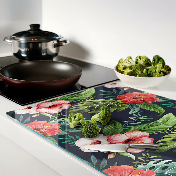 Snijplanken van glas Tropische bloemen met bladeren