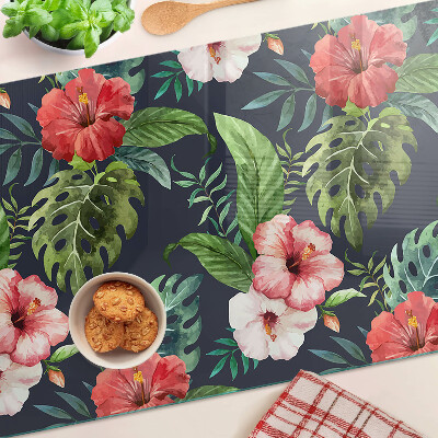 Snijplanken van glas Tropische bloemen met bladeren