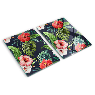 Snijplanken van glas Tropische bloemen met bladeren