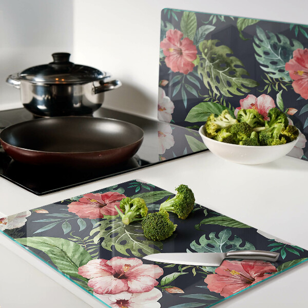 Snijplanken van glas Tropische bloemen met bladeren