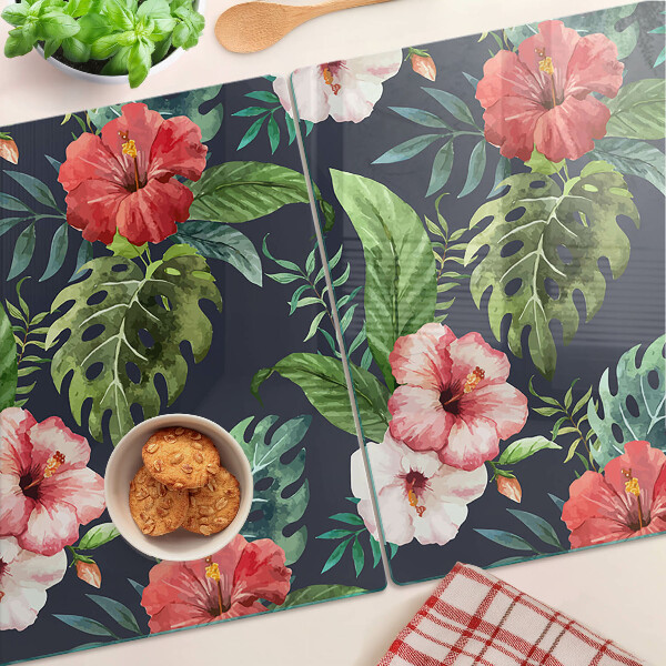 Snijplanken van glas Tropische bloemen met bladeren