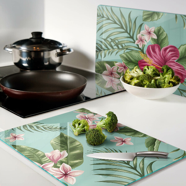 Glazen snijplanken Tropisch bloemenpatroon