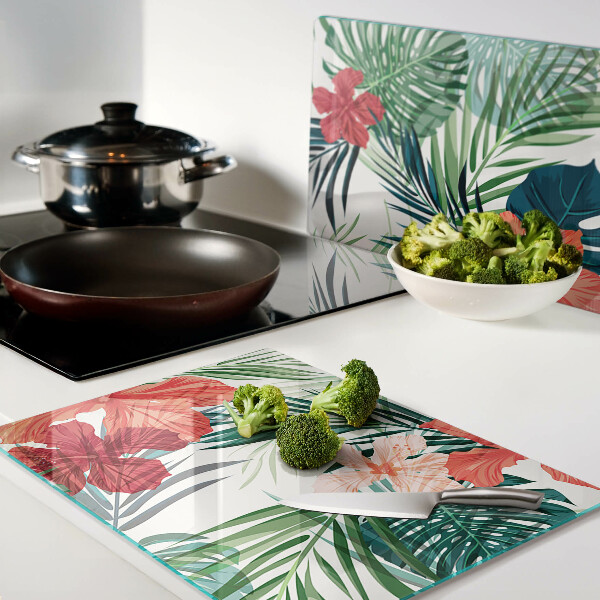 Glazen snijplanken Motief met tropische planten en bloemen