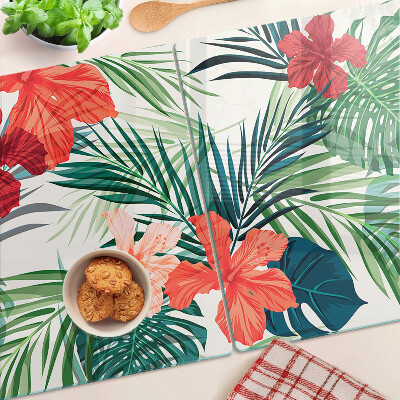 Glazen snijplanken Motief met tropische planten en bloemen