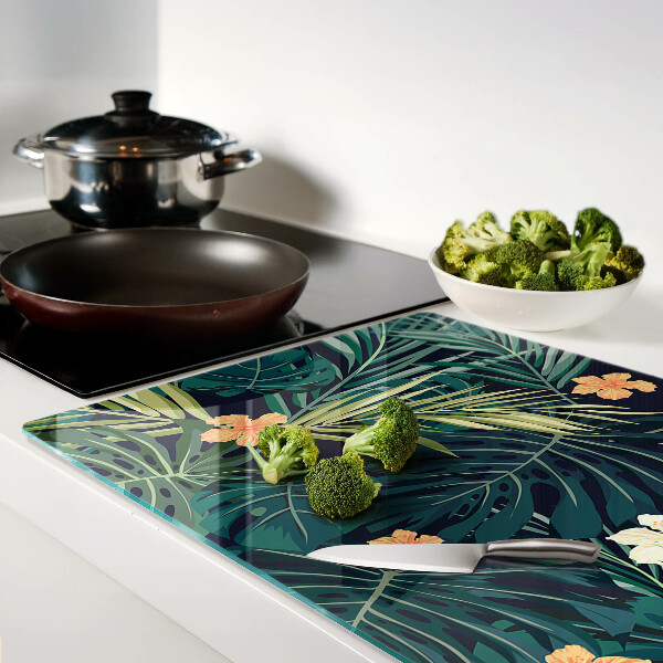 Snijplanken glas Tropisch patroon met bladeren en bloemen