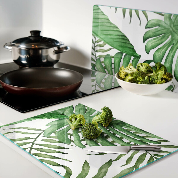 Glazen snijplanken Tropische bladeren in verschillende tinten groen