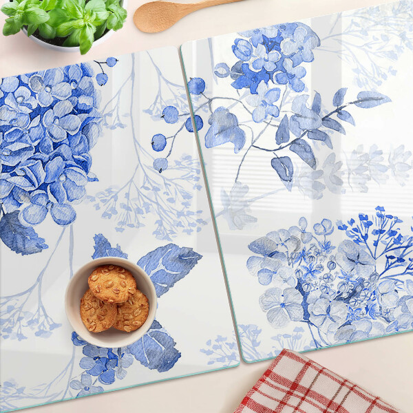 Snijplanken van glas Bloemen in verschillende tinten blauw